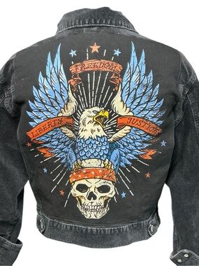 Biker Skull Freedom Justice Liberty Eagle Patriotic Upcycled Corduroy Jacket